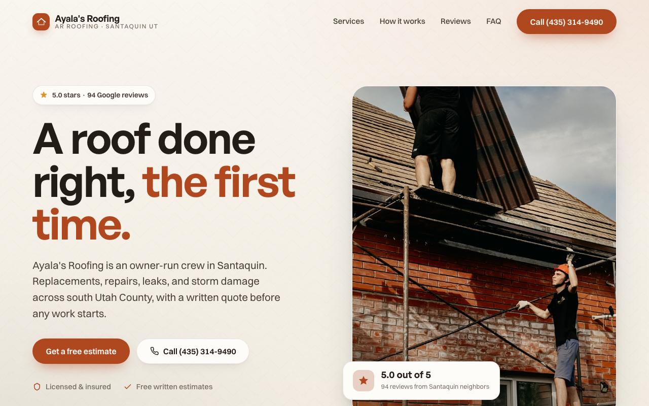 Ayala's Roofing (AR Roofing) website design