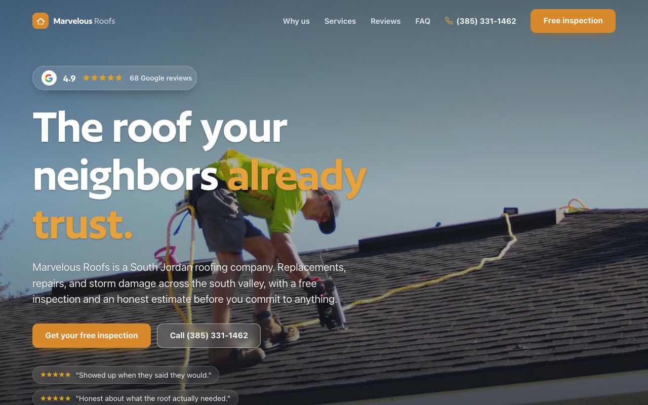 Marvelous Roofs LLC website design