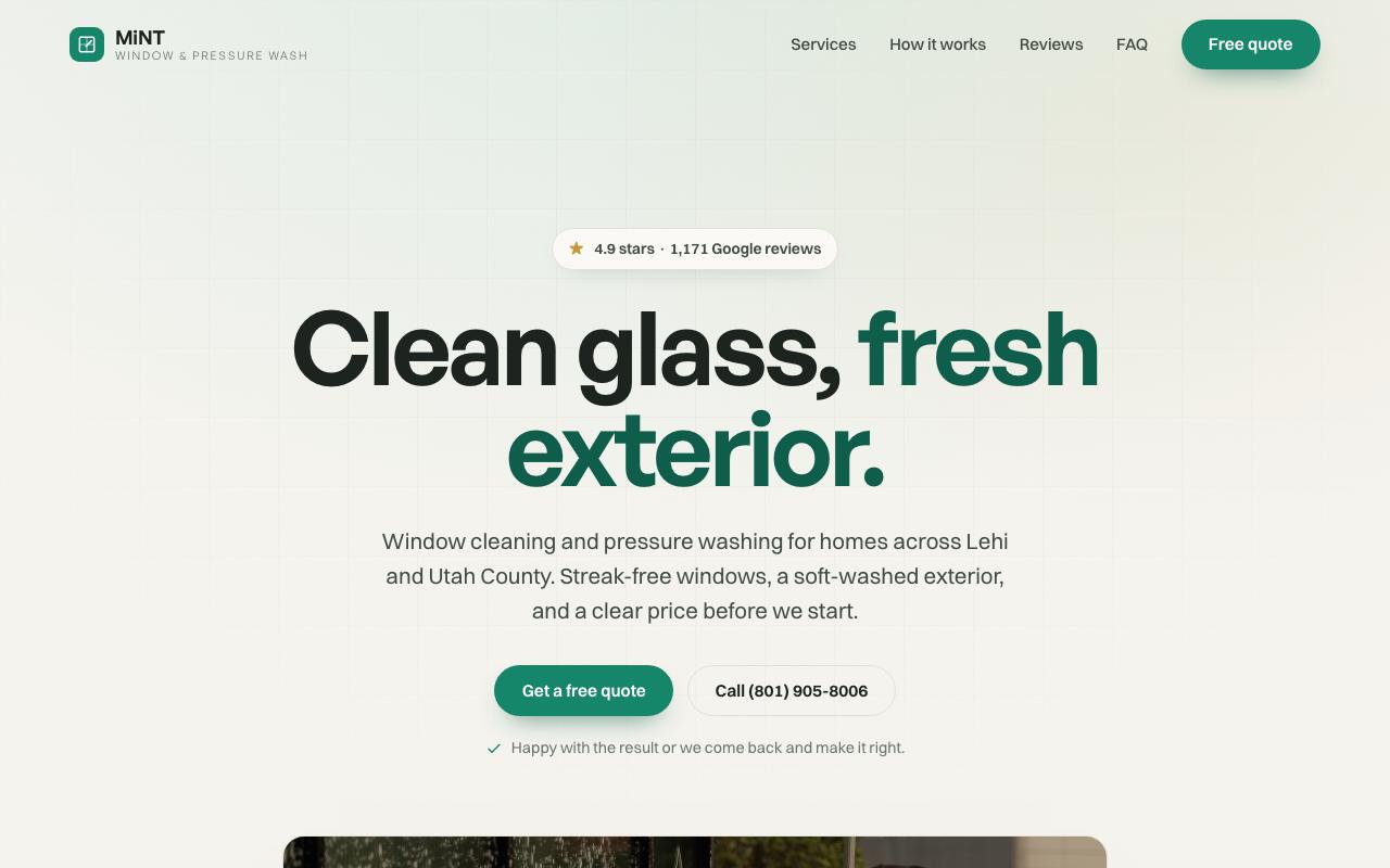 MiNT Window Cleaning & Pressure Washing (Utah County) website design