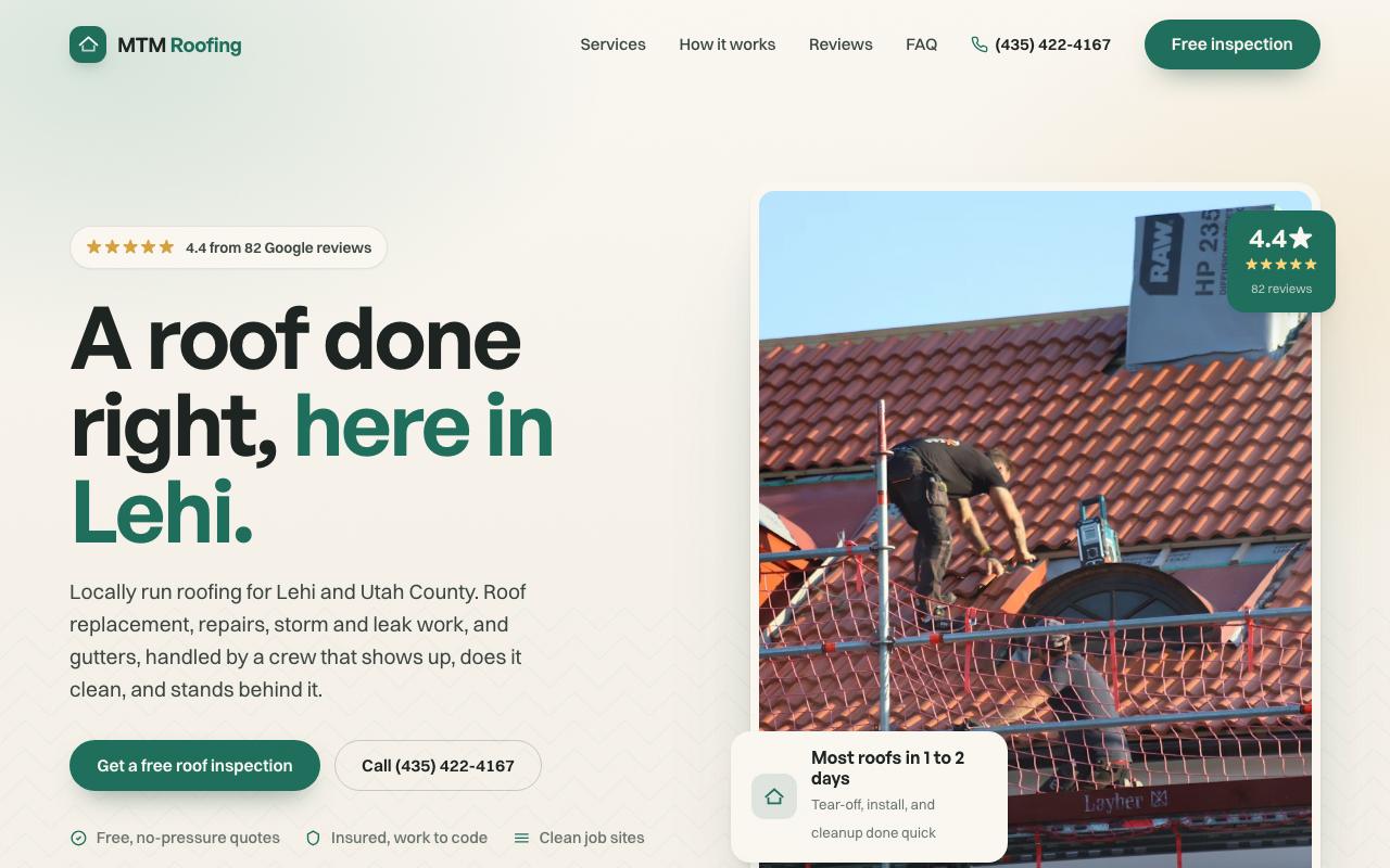 MTM Roofing website design