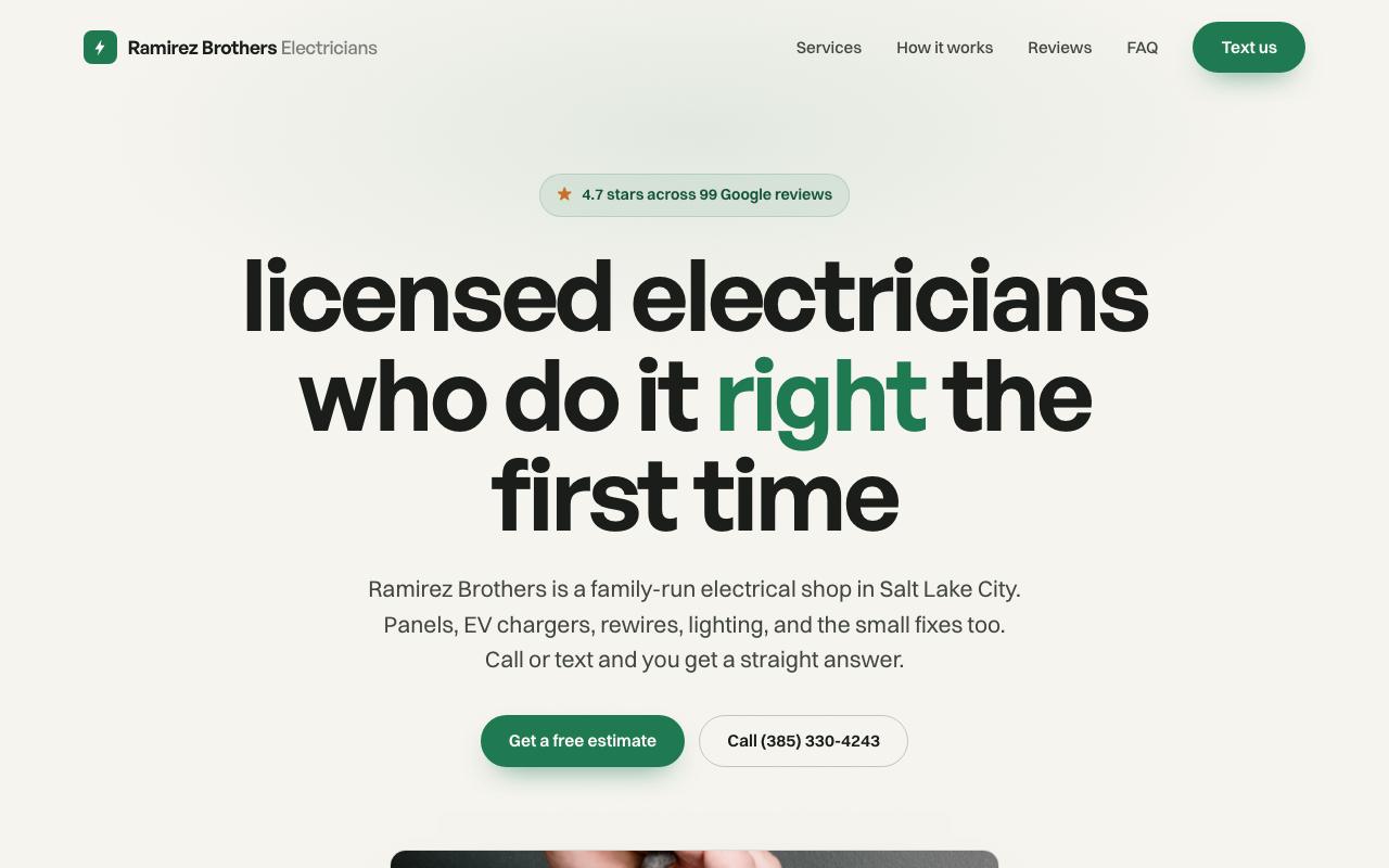 Ramirez Brothers Electricians website design
