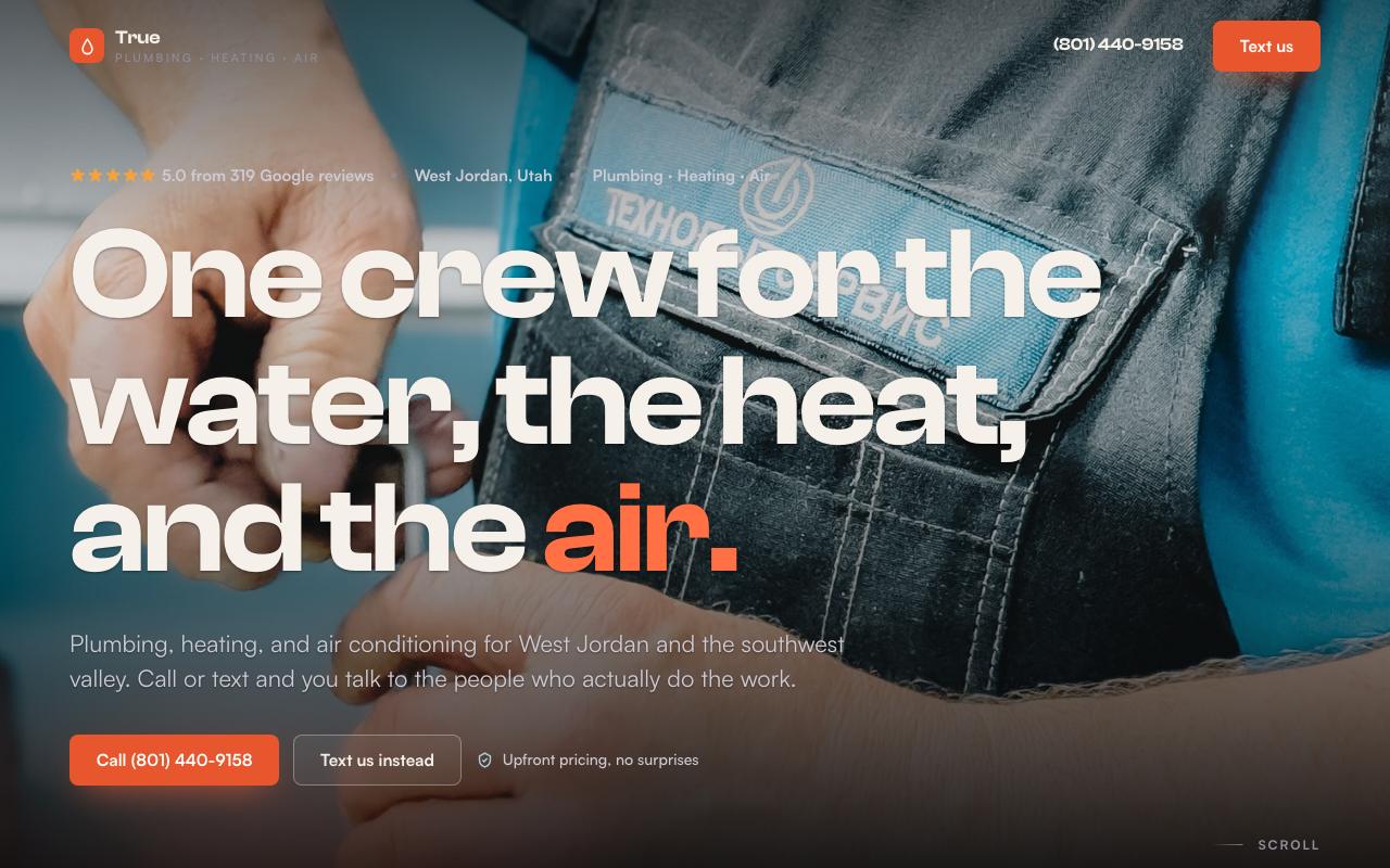 True Plumbing, Heating and Air website design