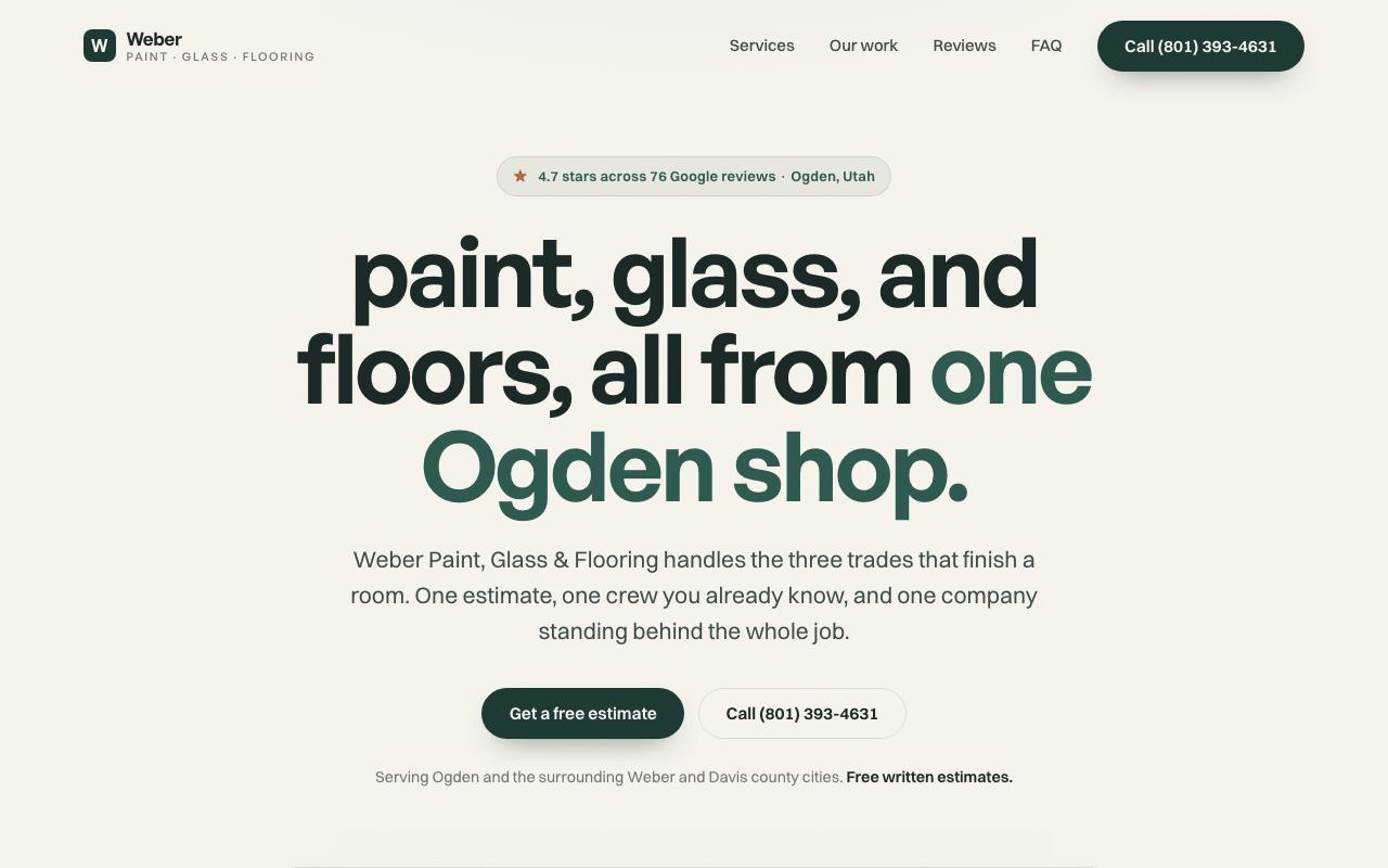 Weber Paint, Glass & Flooring website design